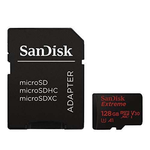 SanDisk Extreme 128 GB microSDXC Speicherkarte + SD-Adapter bis zu 100 MB/Sek., Class 10, U3, V30, A1