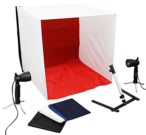 Luxburg® Professionelles Fotozelt Fotobox Fotostudio 2x50W Leuchte, 4 Hintergründe, Kameraständer im Set 60x60x60cm