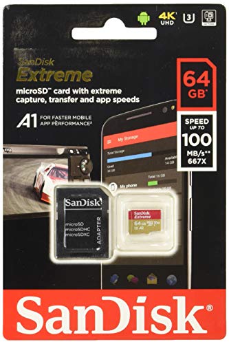 SanDisk Extreme 64 GB microSDXC Speicherkarte + SD-Adapter bis zu 100 MB/Sek., Class 10, U3, V30, A1